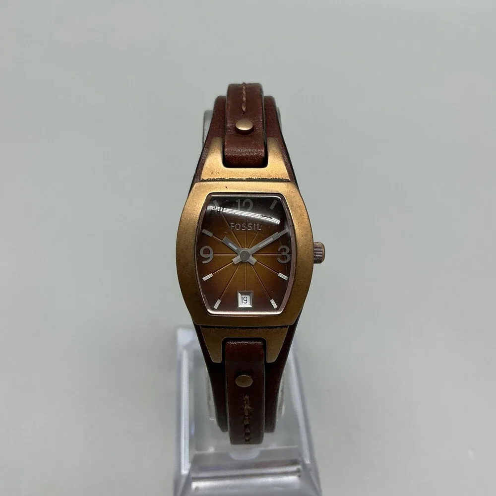 Fossil JR9780 Womens Watch 22mm Brown Dial Bronze Leather Cuff Date New Battery